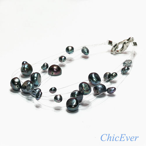 Perlenarmband Perlenarmkette Süßwasserperlen Armkette schwarz - zum Schließen ins Bild klicken